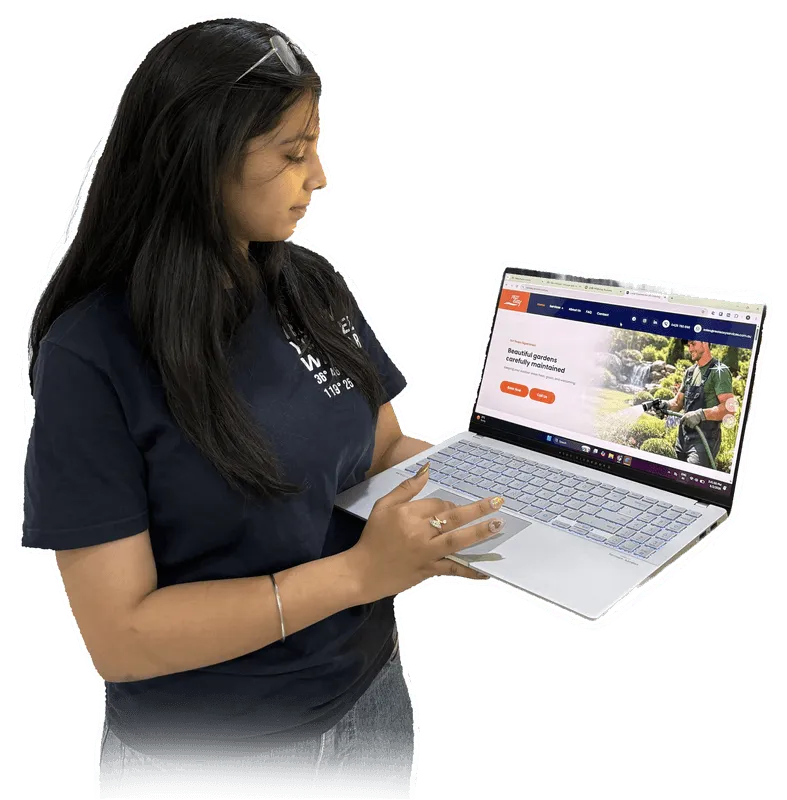 Webcooks pricing consultant holding laptop