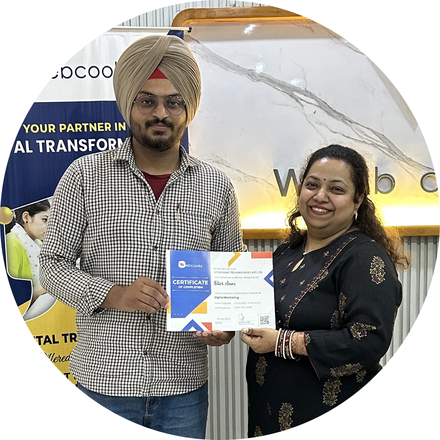 Webcooks students holding a course certificate